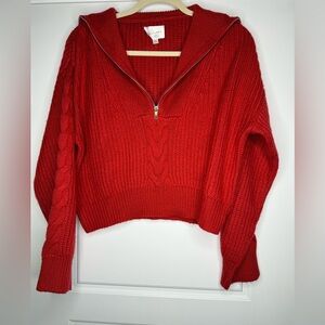 Line and Dot Red Women's Sweater with Zipper Size Small